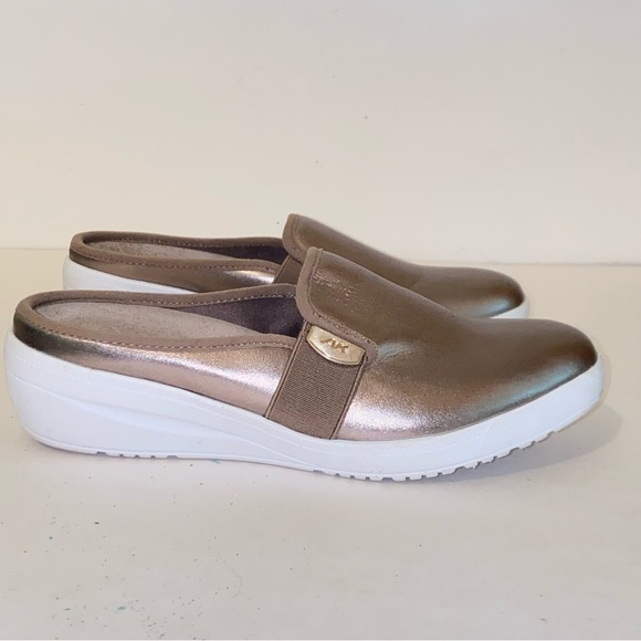 Anne Klein AK Sport Bronze Metallic Slip On Wedge Slides Mules - Picture 3 of 16